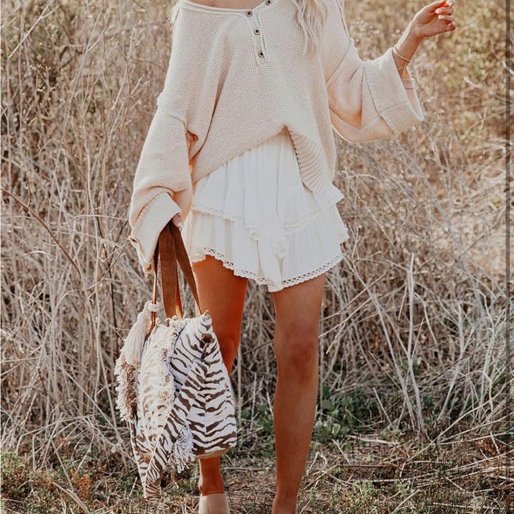 Boho Tiered Ruffle Mini Skirt in White